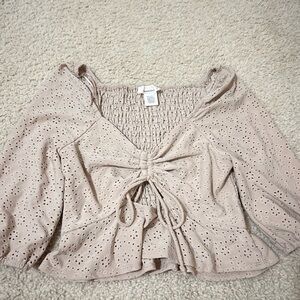 Women's Beige Eyelet Top